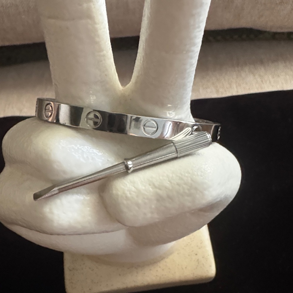 Classic Silver Screw-Accent Bangle Bracelet